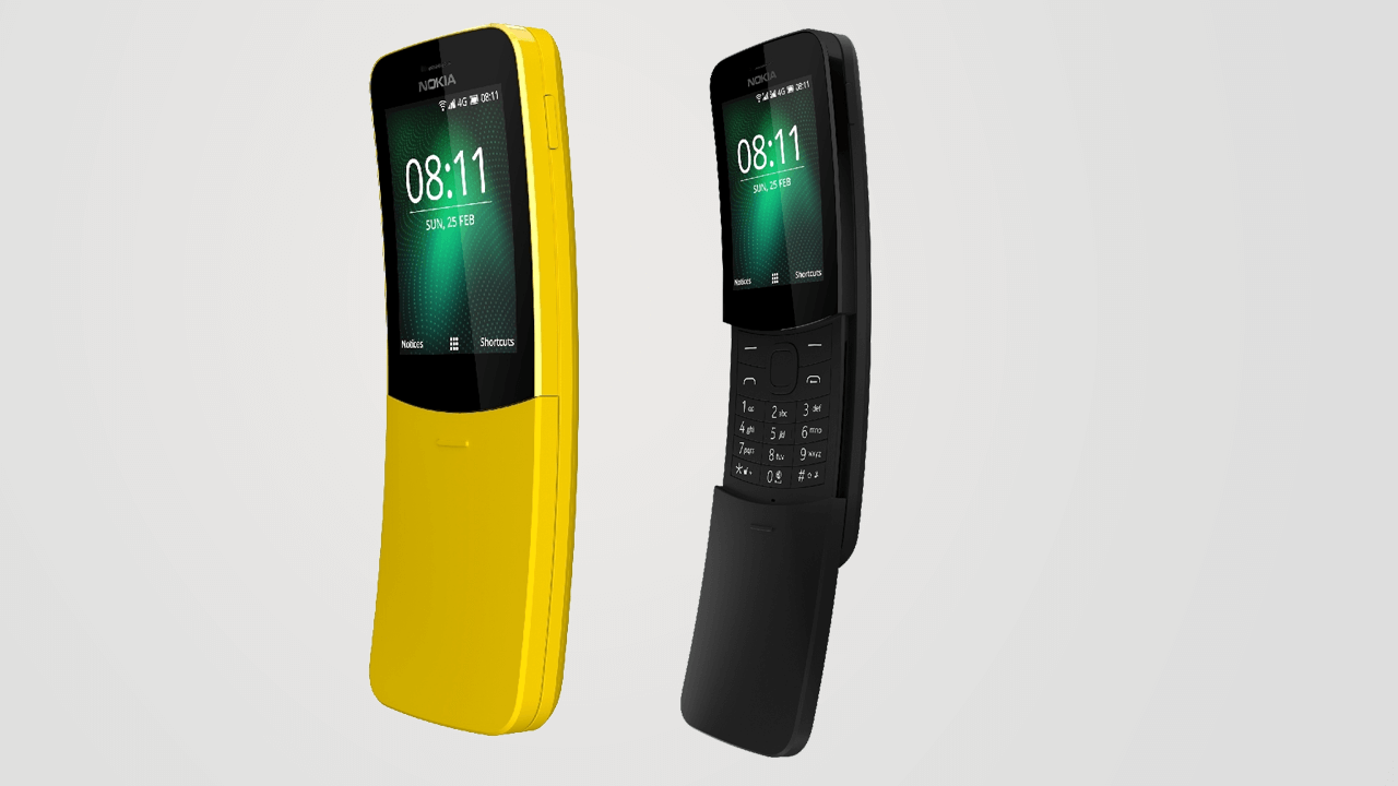 picture of the banana phone otherwise known as the Nokia 8101 and available in black or bright yellow