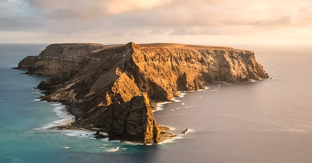 the island of cal just off the cost of porto santo at sunrise